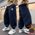 Korean Style Winter Warm Pants Children Sweatpants Thicken Corduroy Boys Casual Pants Boys Sport Pants Kids Loose Long Trousers