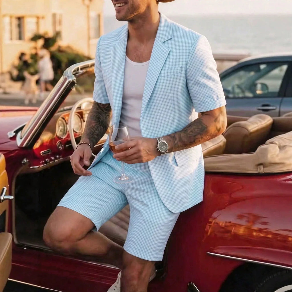 2026 Men European British Plaid Two Piece Suit Slim Fit Business Dinner Formal Casual Matching Outfit Wedding Party Daily Suit S