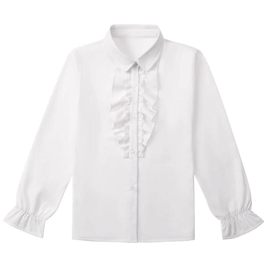White Shirt Kids Girls School Graduation Birthday Wedding Daily Tops Casual New Style Clothes  Long Sleeve 8 to 14 year