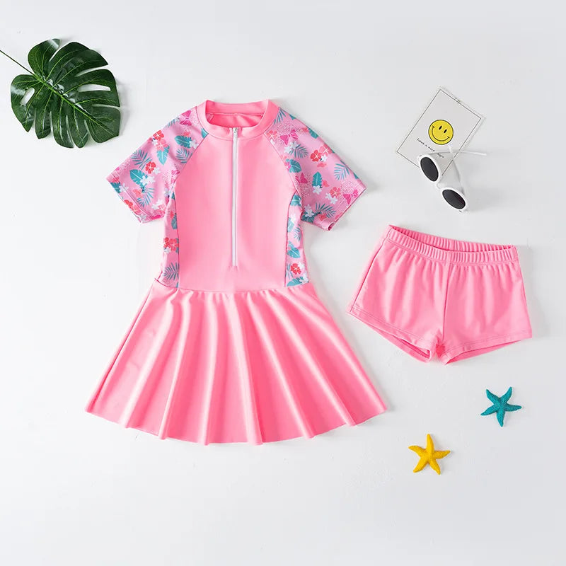Children Swimsuit For Girls Separate Two-Piece Summer Floral Swimming Dress+Shorts Cute Baby Bathing Suit Toddler Kids Beachwear