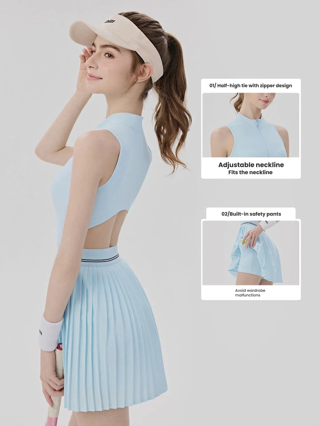 Women’s Sports Dress with Built-in Bra Cooling Breathable Anti-Exposure One-Piece Tennis Yoga Badminton Bodysuit Athletic Skort