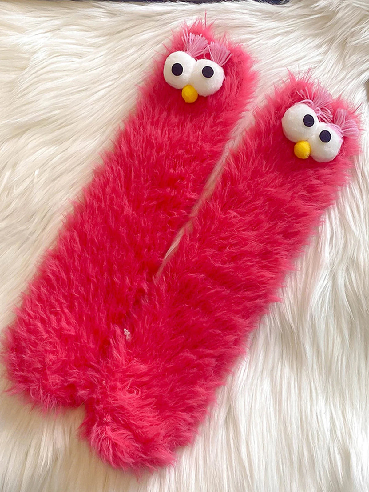 1 Pair of Women's Creative Socks, Festive Socks, Cartoon Socks, Plush Socks, Ankle Socks, Big-Eyed Socks, Cute Socks, Warm Socks