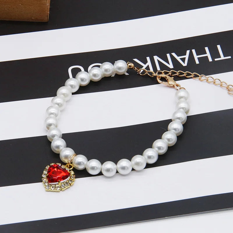 Cute Fashion Pet Supplies Cat Accessories Necklace Pearl Crystal Pet Collar Pearl Beaded  Solid Crystal Pendant Pet Products