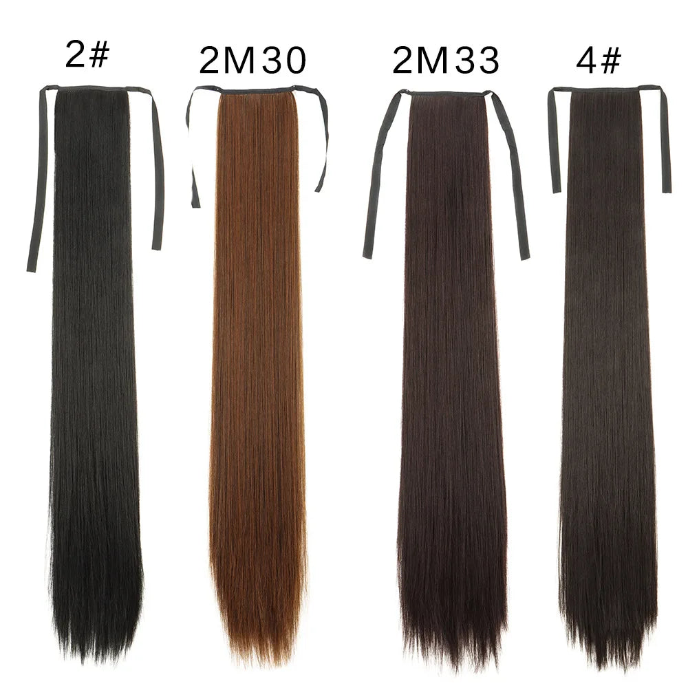 Women's Synthetic Wig (18inch-34inch) Long Straight Hair with a Ponytail Wrap and Clip Style Hair Accessory
