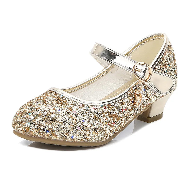ULKNN Kids High Heel Shoes Girls Leather Shoes Flower Casual Pink Glitter Children 2026 Girls Shoes Butterfly Knot size 26-38