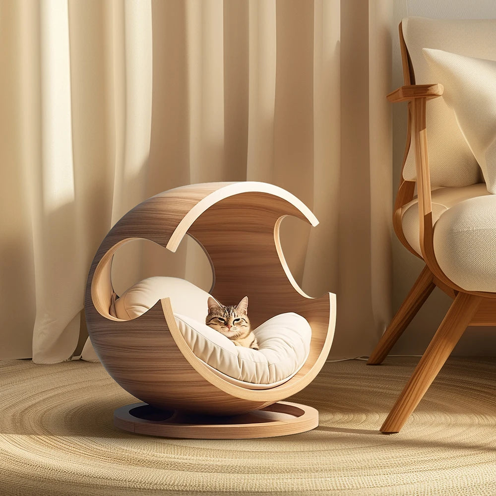 Solid Wood Pet Bed Semi-Closed Removable Washable Cat Bed Dog Bed
