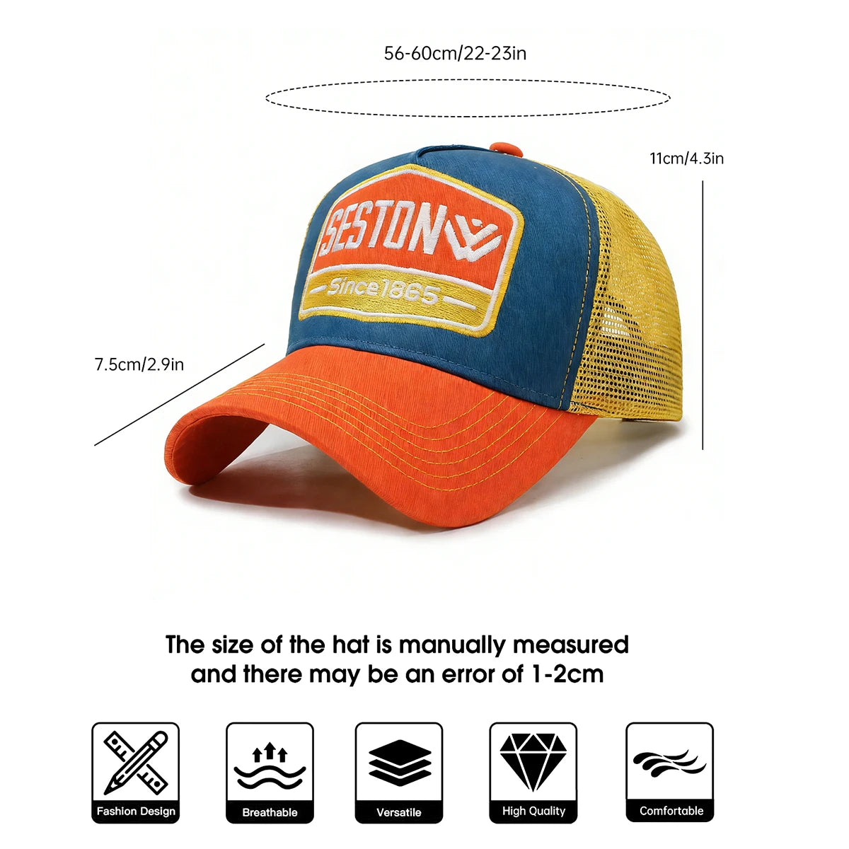 Branded Hats for Men, Spring and Summer Universal Baseball Caps, Large Head Circumference, Youthful Appearance, Face-Slimming Effect, Sun Protection Sun Hats