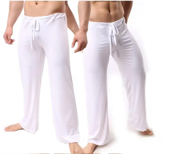Mens Pajama Pants Low - Waist Fashion Sexy Loose Slippery Home Pants Ice Silk Long-Sleeved Loungewear Men Lounge Pants Pijama