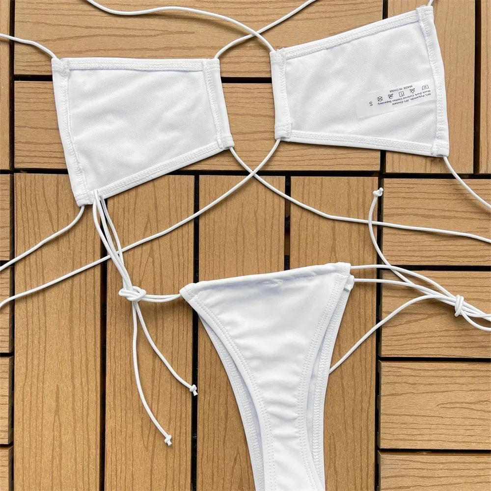 Micro String Extreme Bikini Sexy Backless Y2K Swimsuit Bandage Swimwear Women Two Piece Beach Outfit Bikinis Tangas Bathing Suit