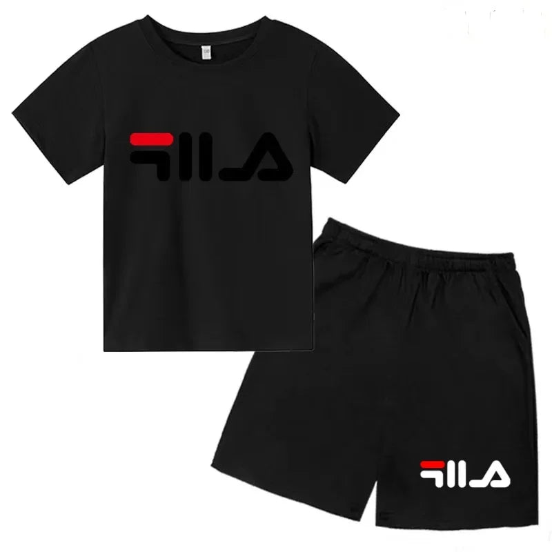 Summer Kids Letter Print 2PCS Outfits Casual Short Sleeve T-Shirt & Shorts Set Sports Tracksuit for Boys Girls 3-12Y