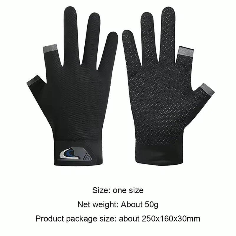 Summer Men Fishing Gloves Women Two Finger Cut Male Touchscreen Angling Anti-Slip Sun-Proof Breathable Cycling Fitness Gloves
