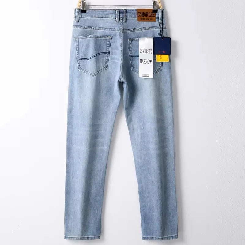 2026 Brand Top Classic Style Men Spring Summer Jeans Business Casual Light Blue Stretch Cotton Denim Male Trousers