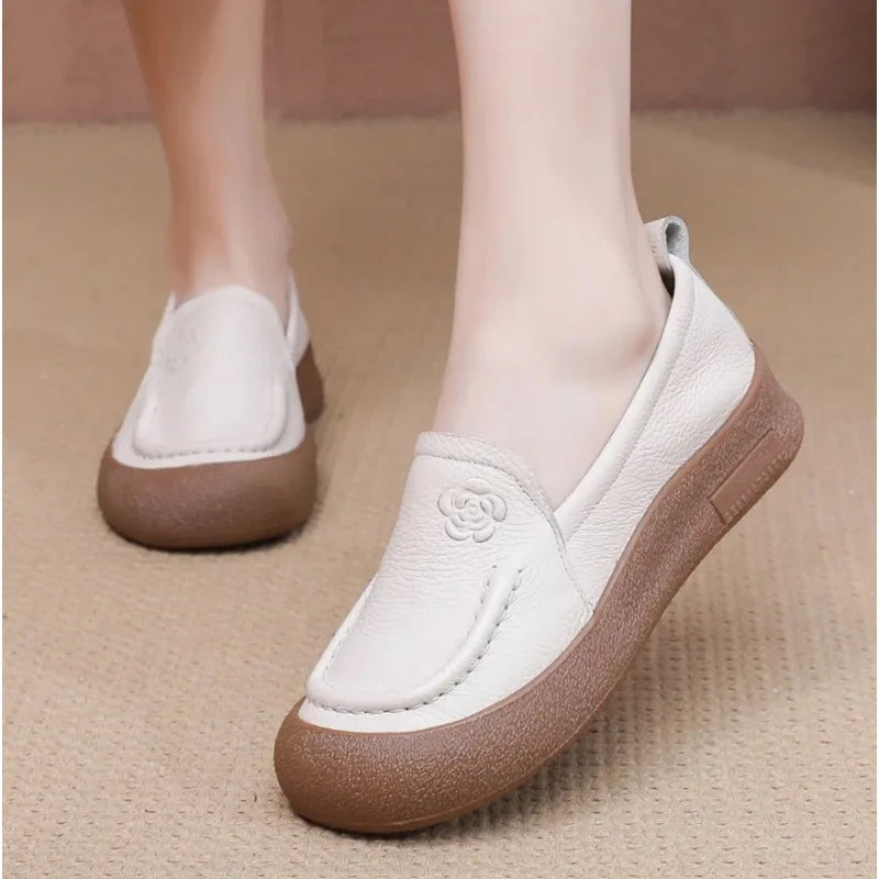 New Women Shoes Retro Luxury Genuine Leather Loafers for Woman Comfortable Vacation Casual Shoes Designer Shoes Zapatos De Mujer