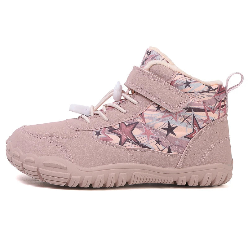 New Waterproof Kids Barefoot Snow Boots Wide Toe Winter Warm Fur Lined Shoes for Boys Girls Cold Weather Outdoor Snea