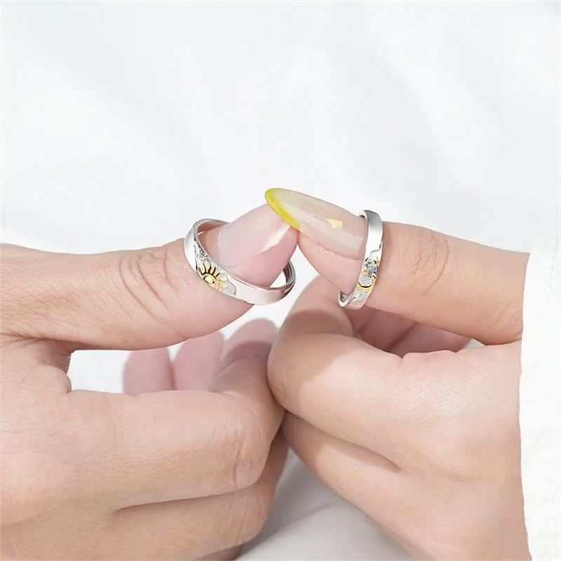 Trendy 925 Silver Ring For Men Women Jewelry Fashion Moon Sun Design Couple Ring Adjustable For Lover Wedding Accessories