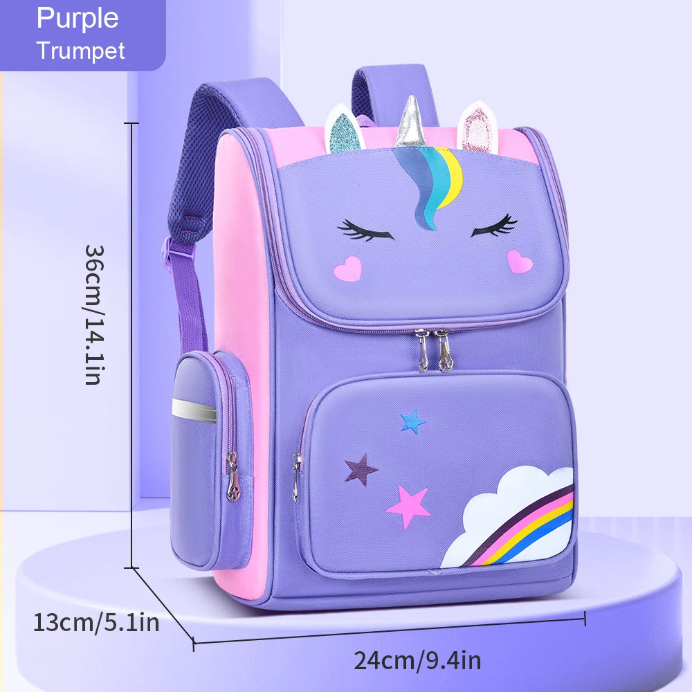 New CHILDREN'S Elementary School Students Schoolbag 6-12 Years Old Boys and Girls Shoulders Backpack 1-6 Grades Unicorn Cute Wat
