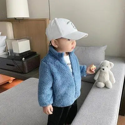 Baby Boys And Girls Plush Coat Solid Color Casual Kids Long Sleeve Outerwear Fall Winter Warm Plush Jacket Children's Clothing