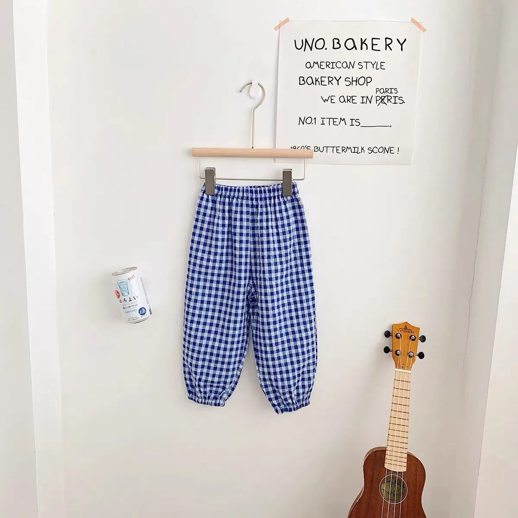Summer Plaid Mosquito Proof Pants Outdoor Wear Baby Girls New Style Fashion Casual Loose Harlan Pants Children Thin Trousers