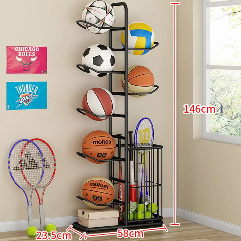 Sports Ball Storage Rack Basketball Badminton Volleyball Freestanding Sport Equipment Organizer Ball Holder For Home Indoor