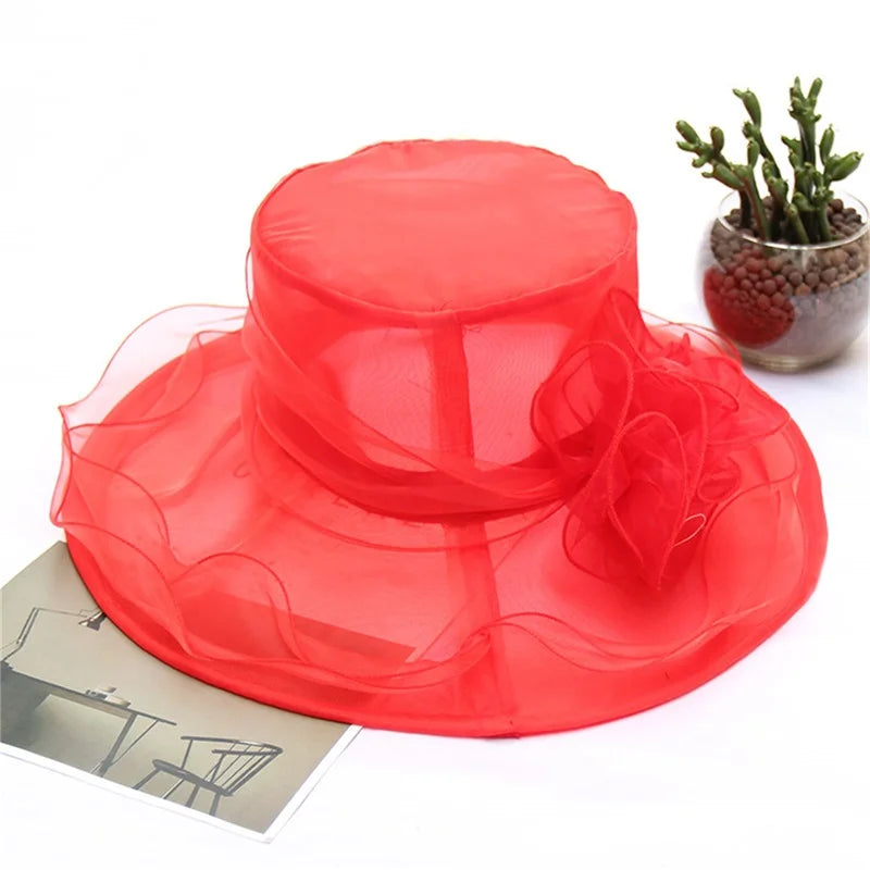 Wedding Hat for Women Elegant Flower Mesh Sunscreen Kentucky Derby and headgear Church Organza Purple Sunhats