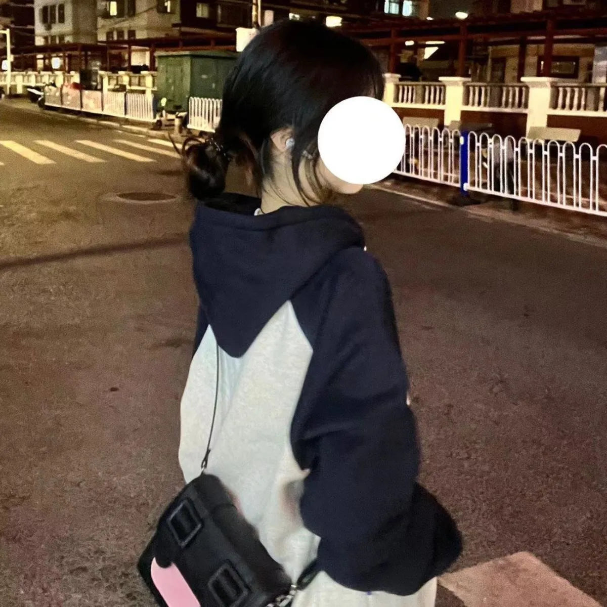 American Vintage Color-Block Hoodie for Women Loose-Fit Oversized Cardigan Hooded Jacket