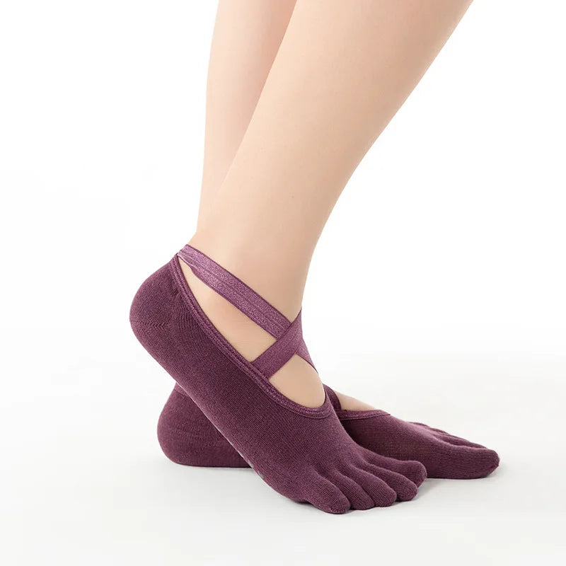 Yoga Sock Women Mid Tube Cotton Sock Silicone Indoor Fitness Pilates Sport Socks Female Floor Dance Exercise Bandage Five Toe