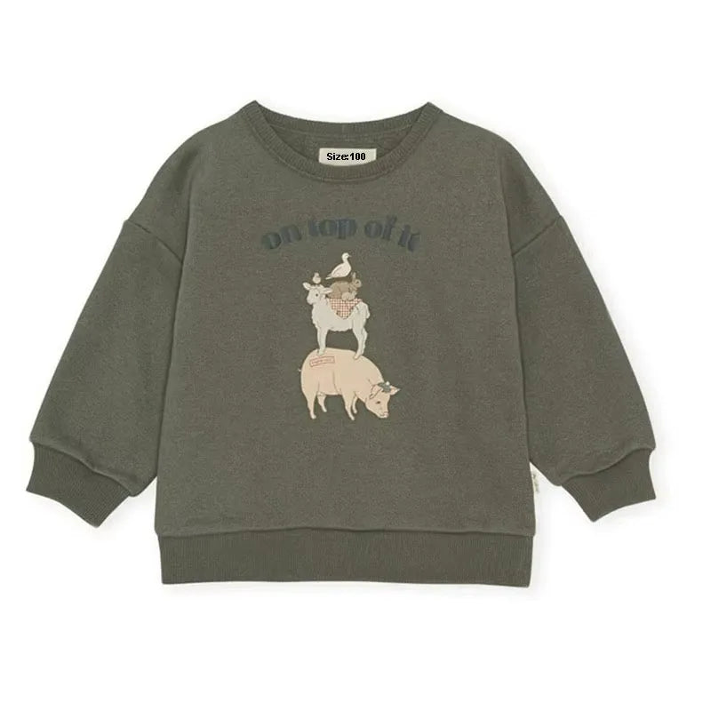 Boys and Girls' Sweatshirts Cute Embroidered Long Sleeve Pullover Top Kids Baby Clothes