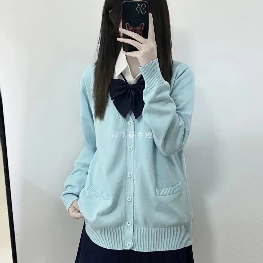 Autumn Winter Women's Pure Color Knitted Sweater Original College Sle Jaet Coat Spring Summer Long Sve  Collar Button