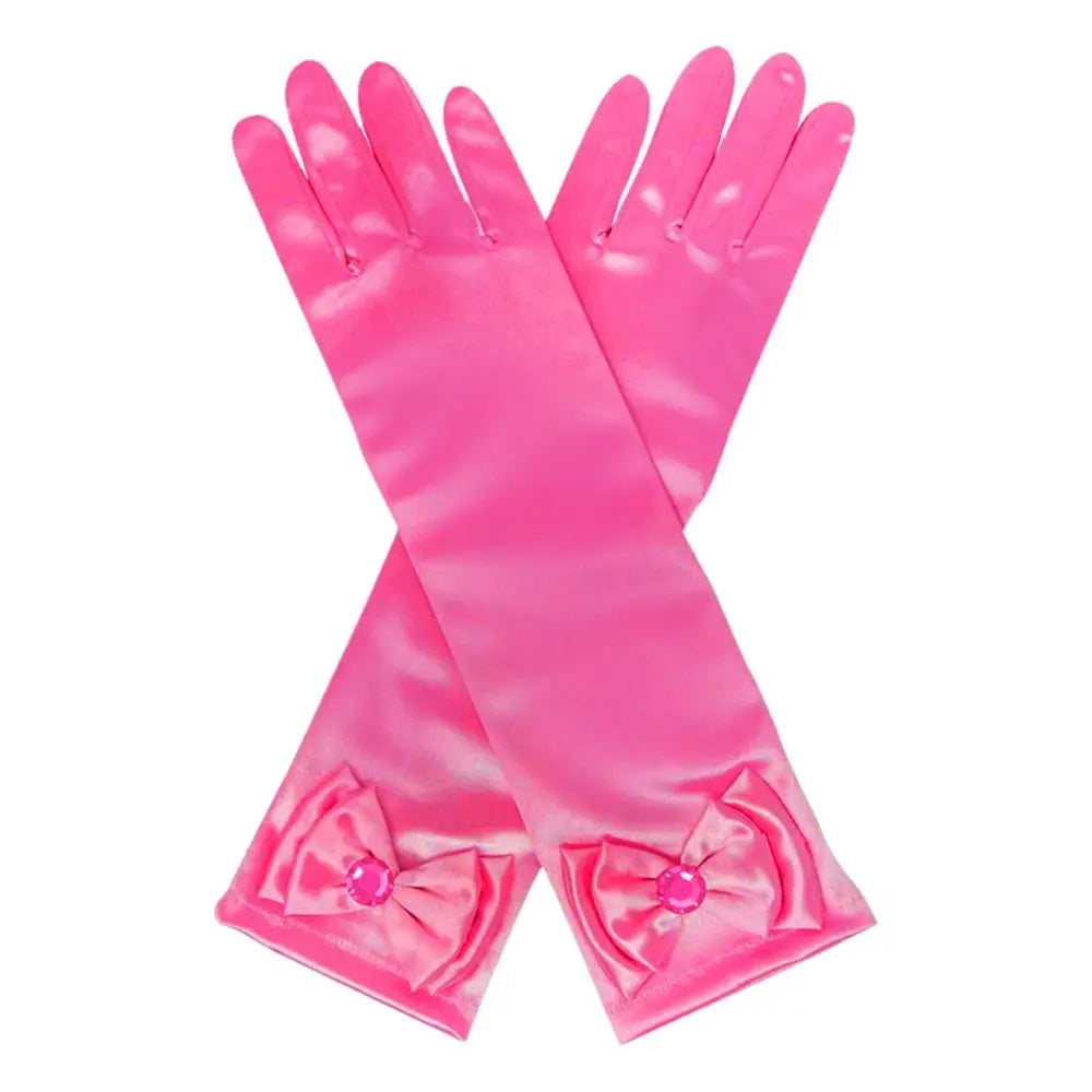 Children Long Gloves Princess Dance Performance Stage Gloves Satin Sequins Bow Glove Solid Full Finger Mittens Birthday Gifts