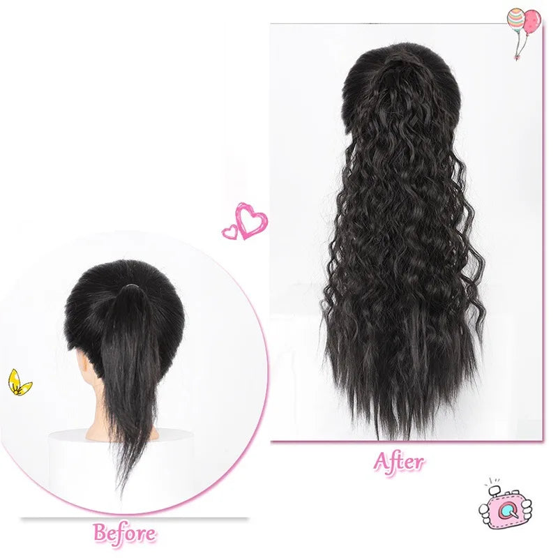 Women's Synthetic Wig with Clip-on Water Ripple And Corn Whisker Ponytail Hairpiece Easy to Wear
