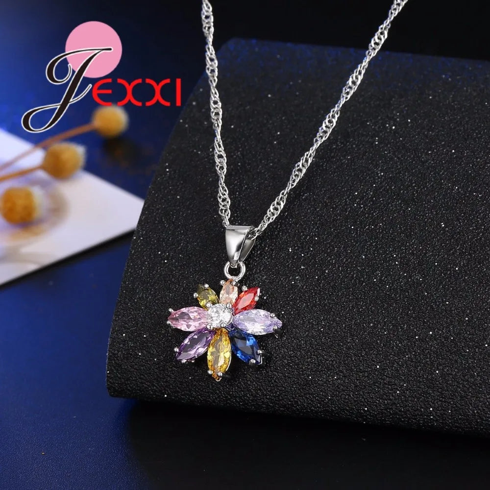 Women Pretty Jewelry Decoration Hot 925 Sterling Silver Cubic Zirconia Jewelry Set Pendant Necklace Earring Sets Promotion
