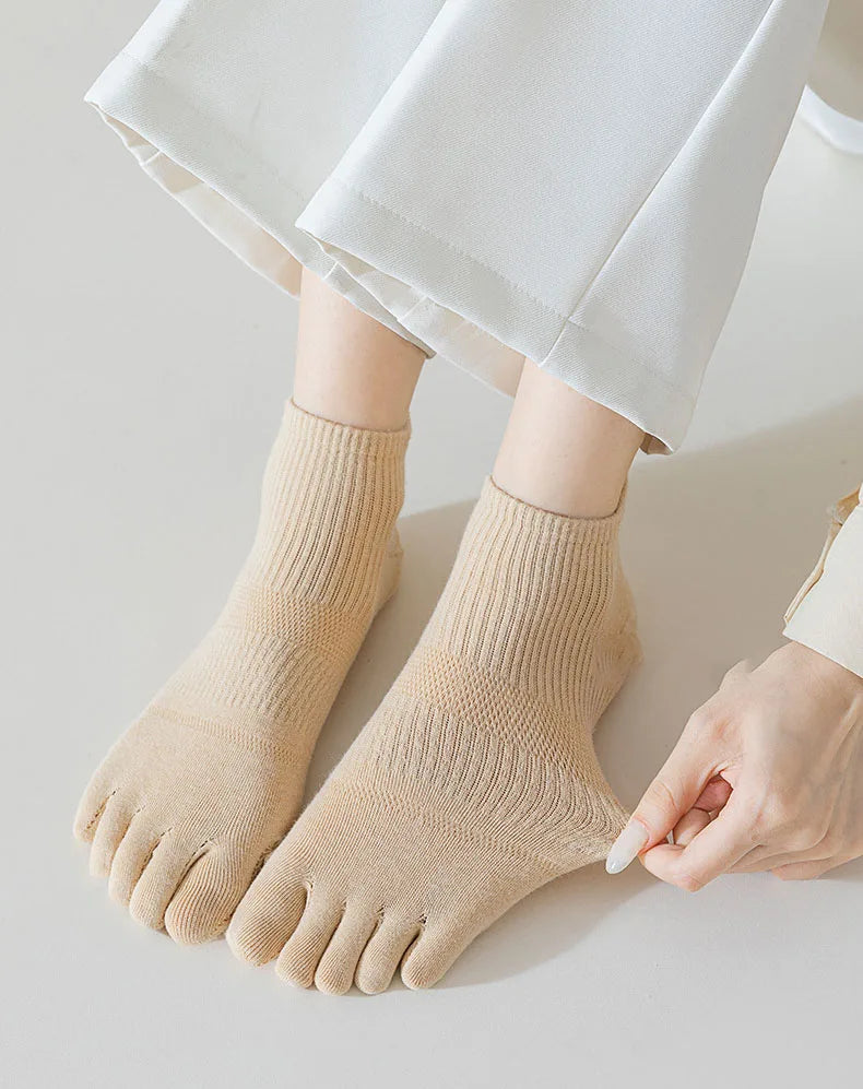 Socks For Women Spring Summer Solid Color Mesh Five Fingers Socks Ankle Short Socks Sweat-absorbing Boat Socks Split Toe Socks