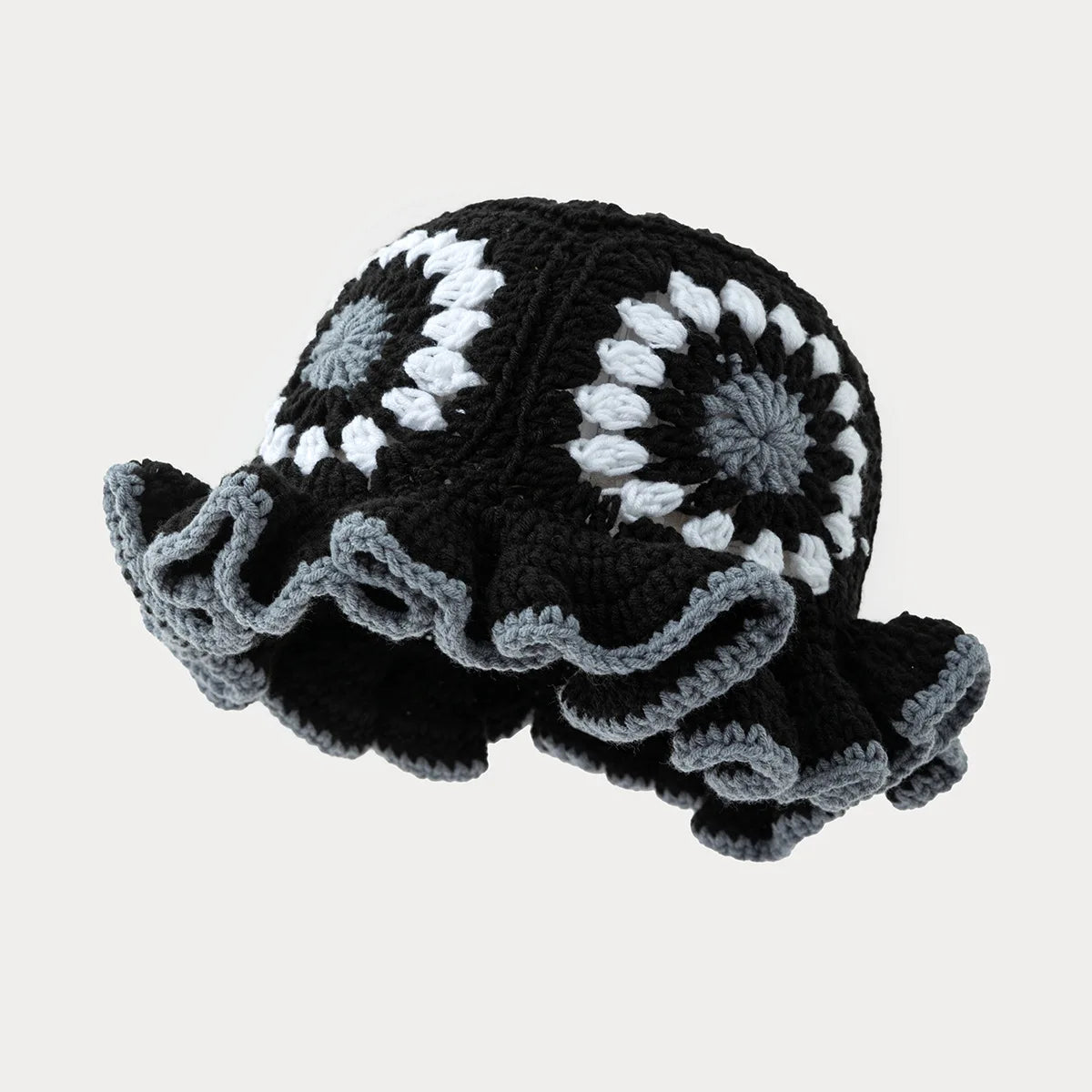 Men's and women's colorful hand crocheted knitted hats with wavy edges and floral patterns,woolen hats suitable for keeping warm
