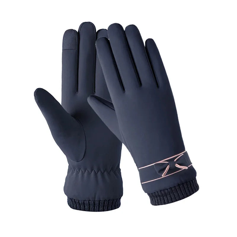Fashion Winter Women Gloves Windproof Internal Plush Warm Lady Mittens Touch Screen Skin-friendly Soft PU Leather Female Gloves