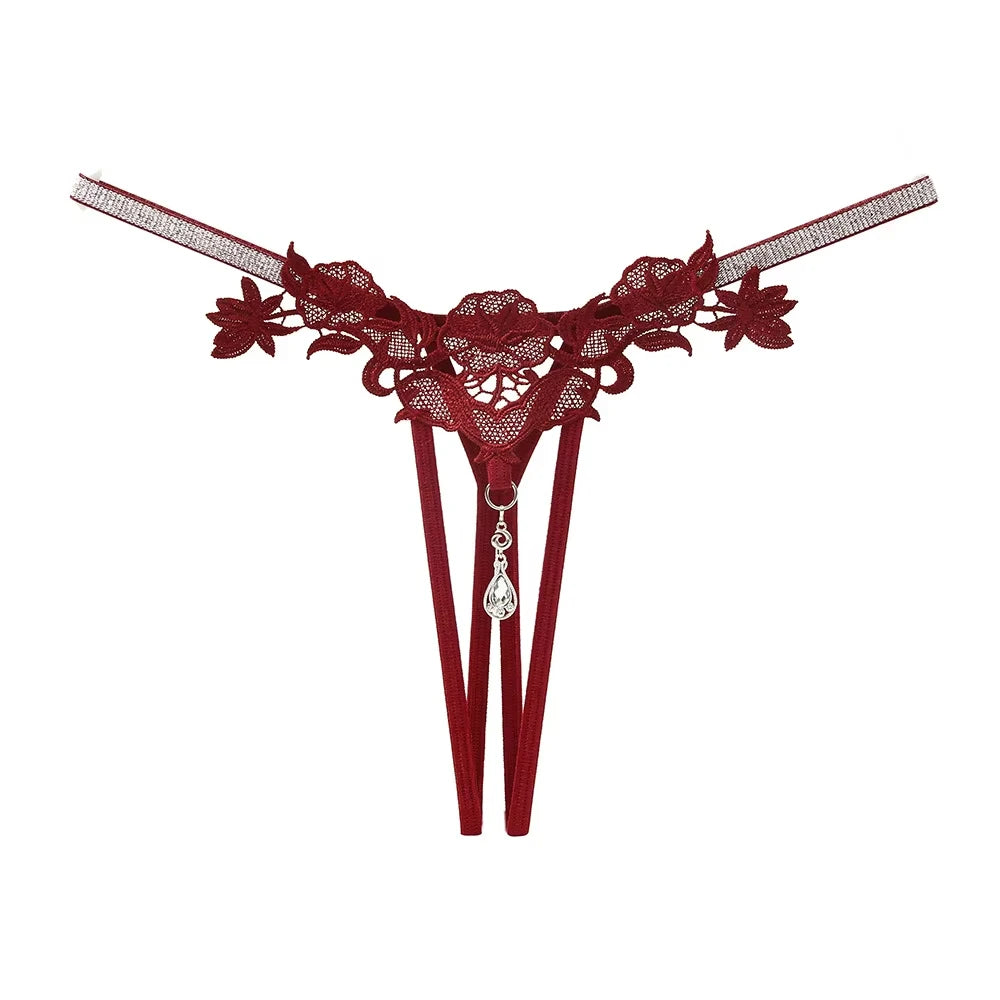 Women Sexy Jewelry Diamond Seductive Erotic Thong G-String Perspective Hollowed Out Embroidery Sexy Underwear Girlfriends Gifts