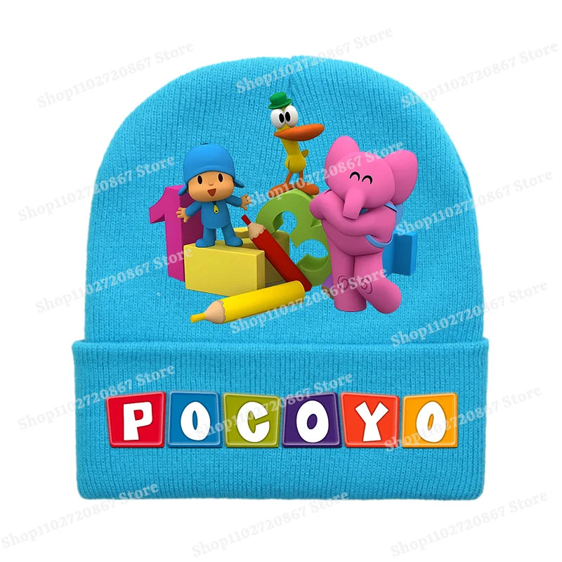 POCOYOS Children Knitted Hats Anime Character Print Knit Beanie Boys Girls Cartoon Winter Warm Caps Cute Thermal Hat Kids Gifts