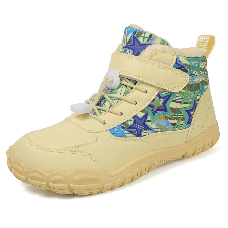 New Waterproof Kids Barefoot Snow Boots Wide Toe Winter Warm Fur Lined Shoes for Boys Girls Cold Weather Outdoor Snea