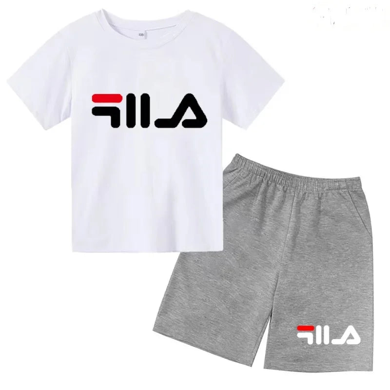 Summer Kids Letter Print 2PCS Outfits Casual Short Sleeve T-Shirt & Shorts Set Sports Tracksuit for Boys Girls 3-12Y