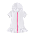 Children Kids Girls Dresses Toddler Girls Short Sleeve Zipper Hooded Ruffles Cover Up Holiday Beach Dress 1-8Y