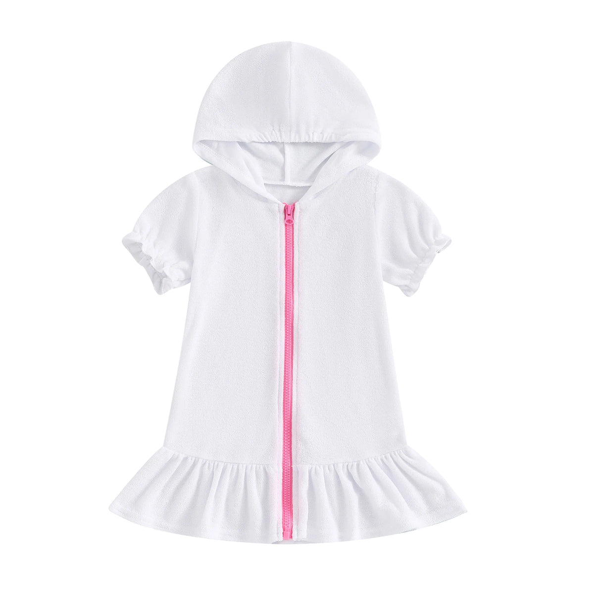 Children Kids Girls Dresses Toddler Girls Short Sleeve Zipper Hooded Ruffles Cover Up Holiday Beach Dress 1-8Y