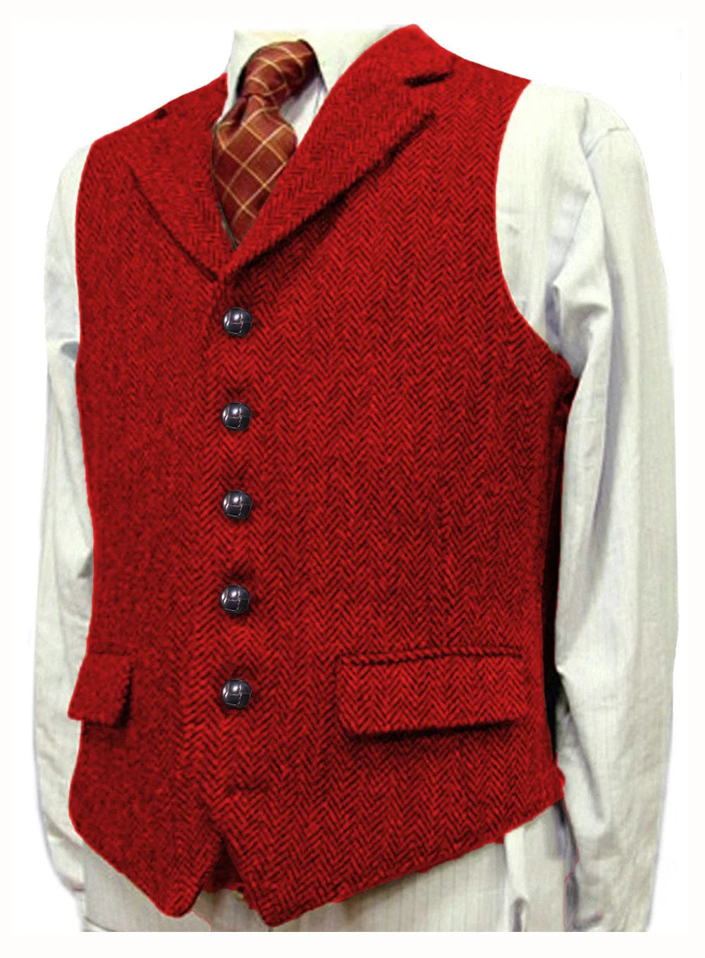 Men Vest With Lapel Boutique Herringbone Wool Tweed Slim Fit Waistcoat Casual Formal Business Wedding Daily Men Suit Vest