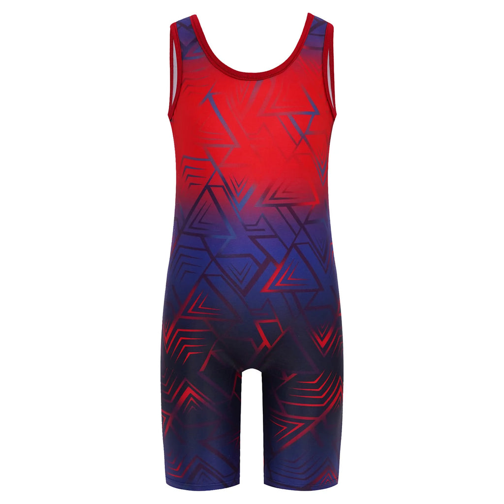 Children Boys Swim Bodysuit Kids Sports Jumpsuit Breathable Quick-drying Wrestling Singlet U Neck Sleeveless Bodysuit Costume