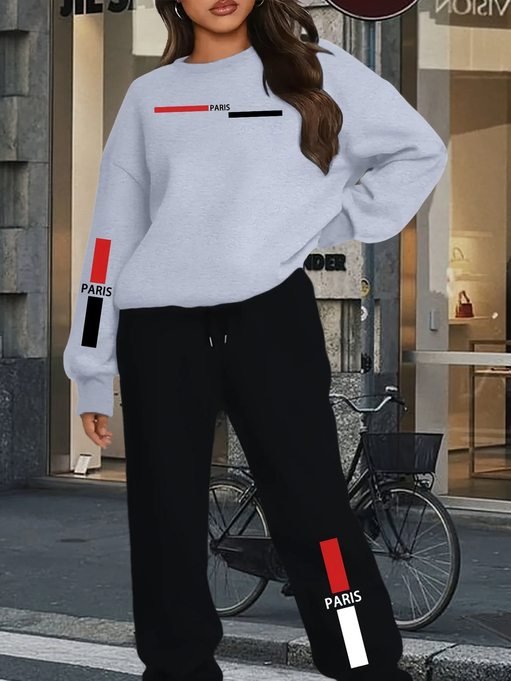 Women's Hoodie+Sports Pants Set Hip Hop Street Casual Skull Letter Printed Hoodie Loose Sports Shirt Autumn Warm Wool Clothing