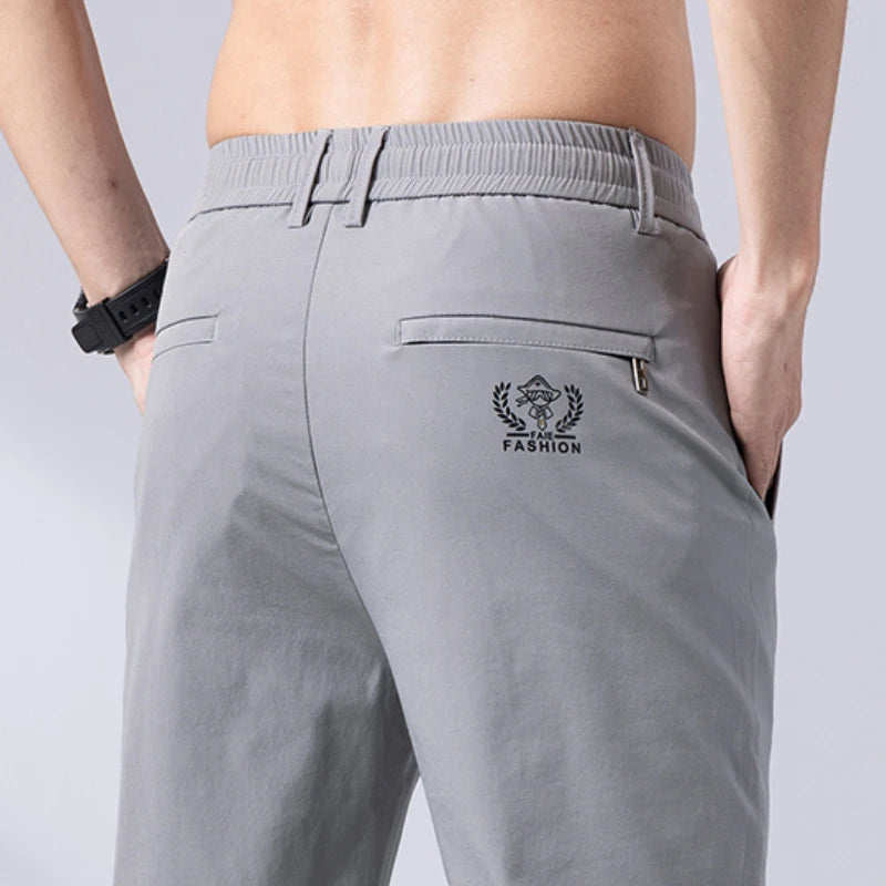 2023 Summer Casual Pants Men Straight Slim Fit Business Trousers Fashion Thin Elasticity Social Streetwear Pant Black Grey Green