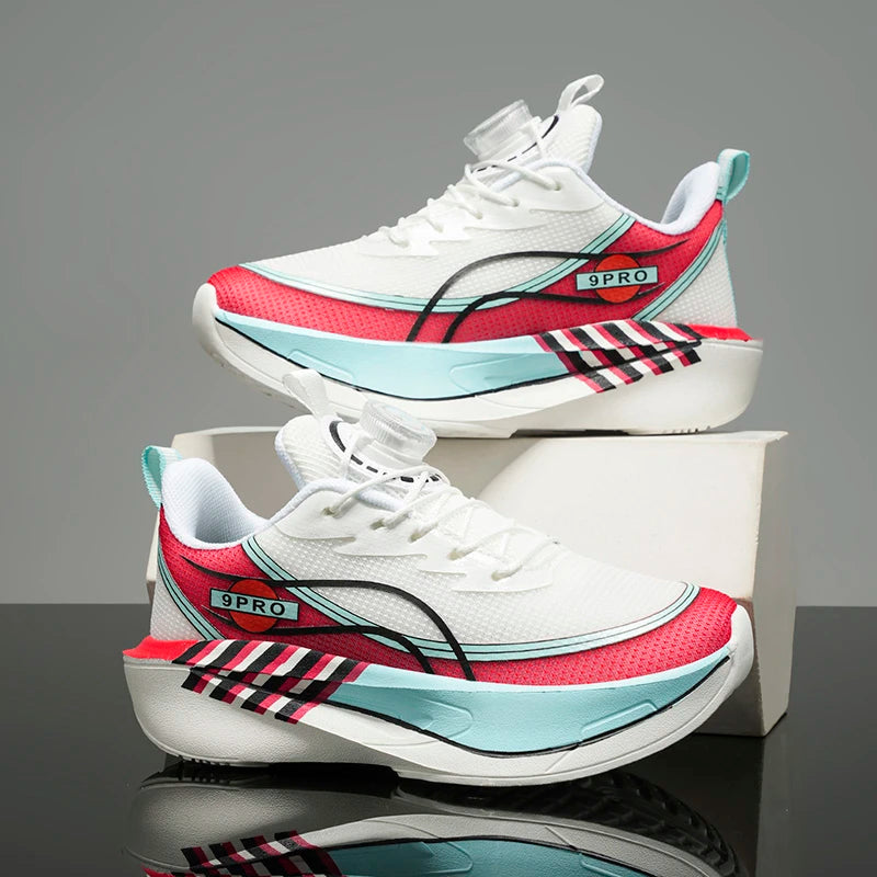 Kids Boys Rotary Buckle Running Shoes, Breathable Mesh, Shock-absorbing Thick Sole, Ideal for Sports & School Activities