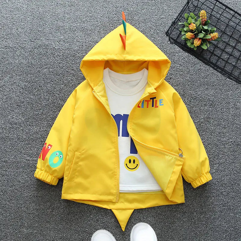 1 2 3 4 5 6 Years Baby Boys Jacket Spring Autumn Cute Dinosaur Children's Trench Coat Hooded Zipper Boys Outerwear Kids Clothes