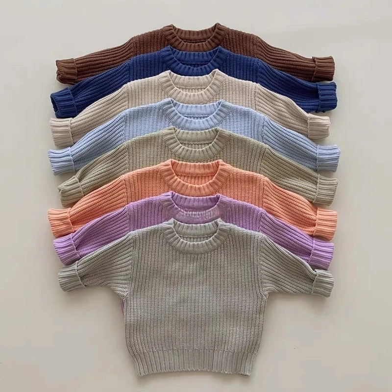 0-6Yrs Baby Boys Sweaters Spring Autumn Children Solid Color Basic Warm Knit Sweater Kids Girls Baby Pullover Sweaters Clothes