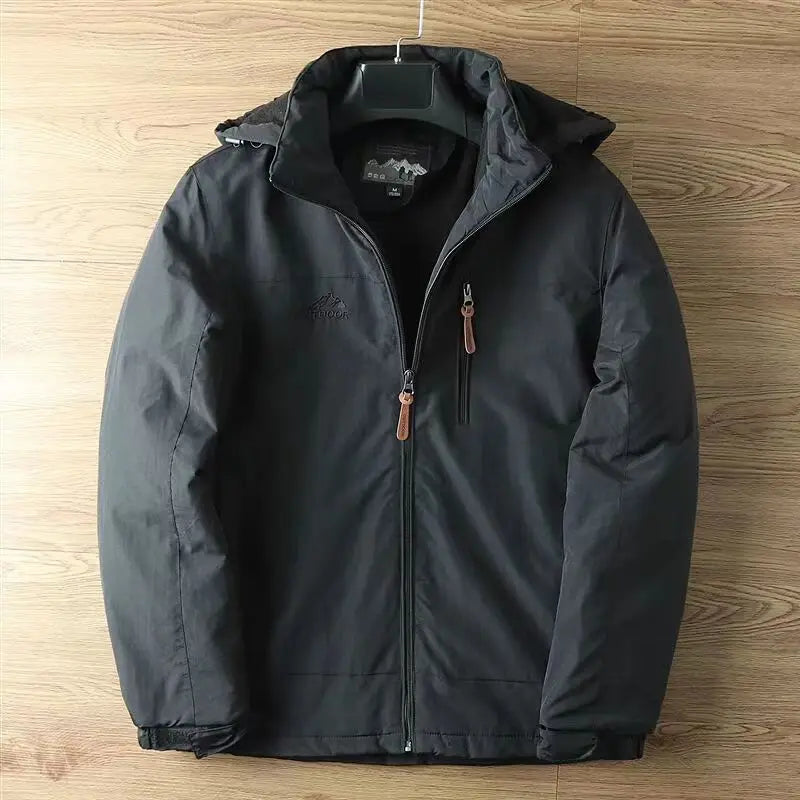 For autumn and winter, men's casual, detachable, hooded, windbreaker, loose and warm jacket