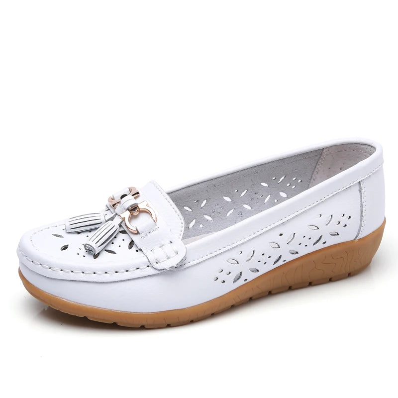 Women Wedge Flats Genuine Leather Slip On Loafers Moccasins Casual Shoes Luxury Brand Designs Big Size 41 42 43