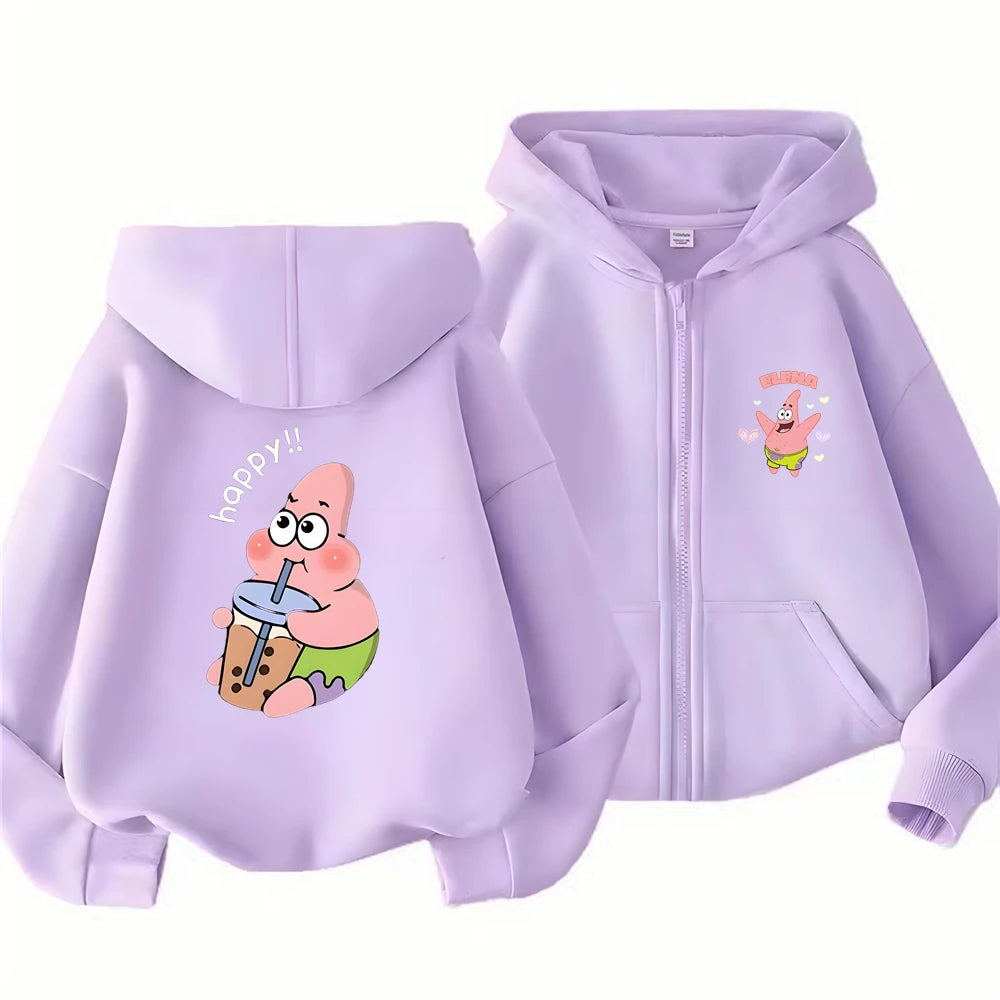 Hoodies Coat SpongeBob SquarePants Children gifts Zipper style Girls Boys Age 3-12 Kids Fashion black Pink fashion Sweatshirt